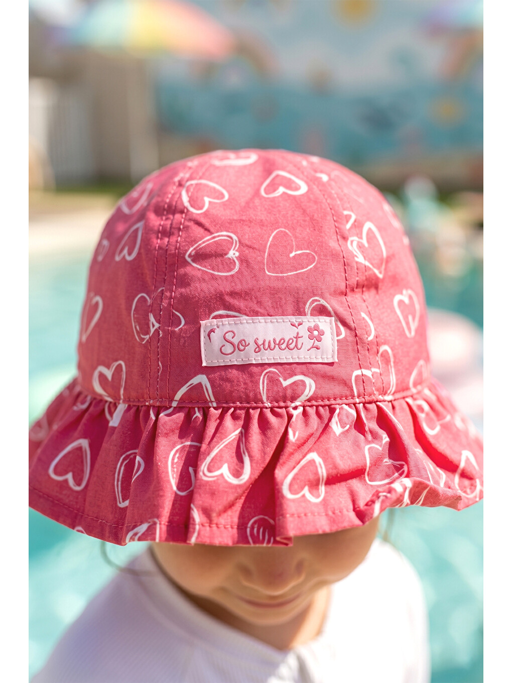 Pembe Kız Çocuk 1-4 Yaş Kalp Desenli Bucket Şapka 06-064 Fuşya-1