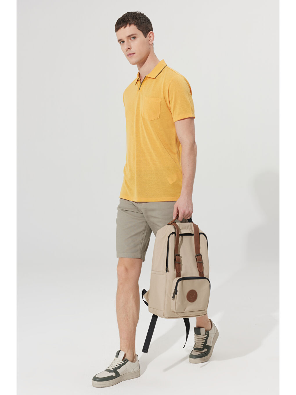 Erkek Haki Slim Fit Dar Kesim 5 Cep Armürlü Şort