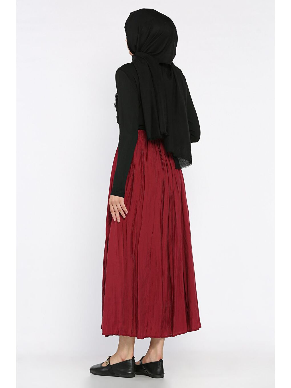 Bordo Bel Lastikli Tesettür Etek-4