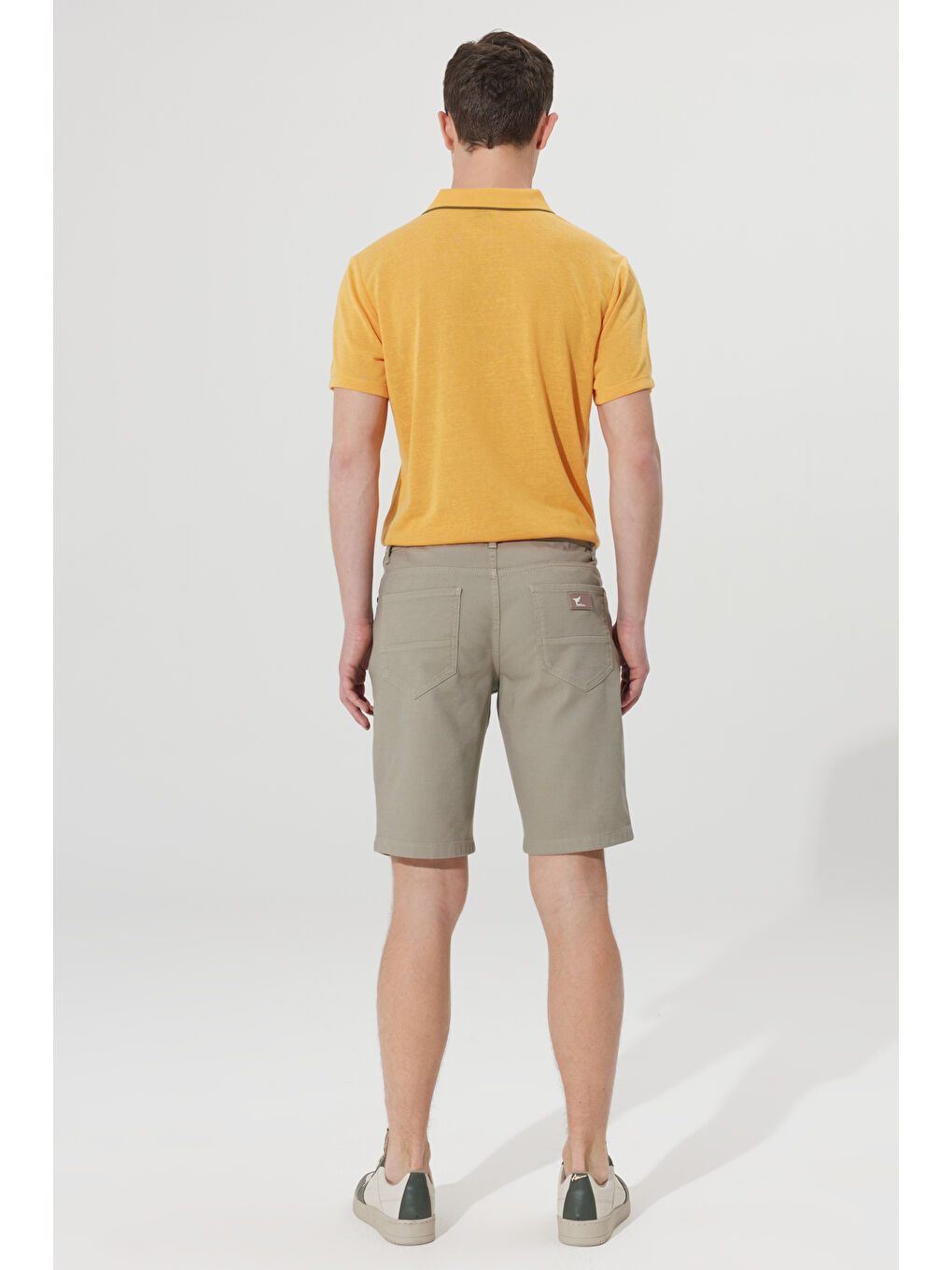 Erkek Haki Slim Fit Dar Kesim 5 Cep Armürlü Şort-5