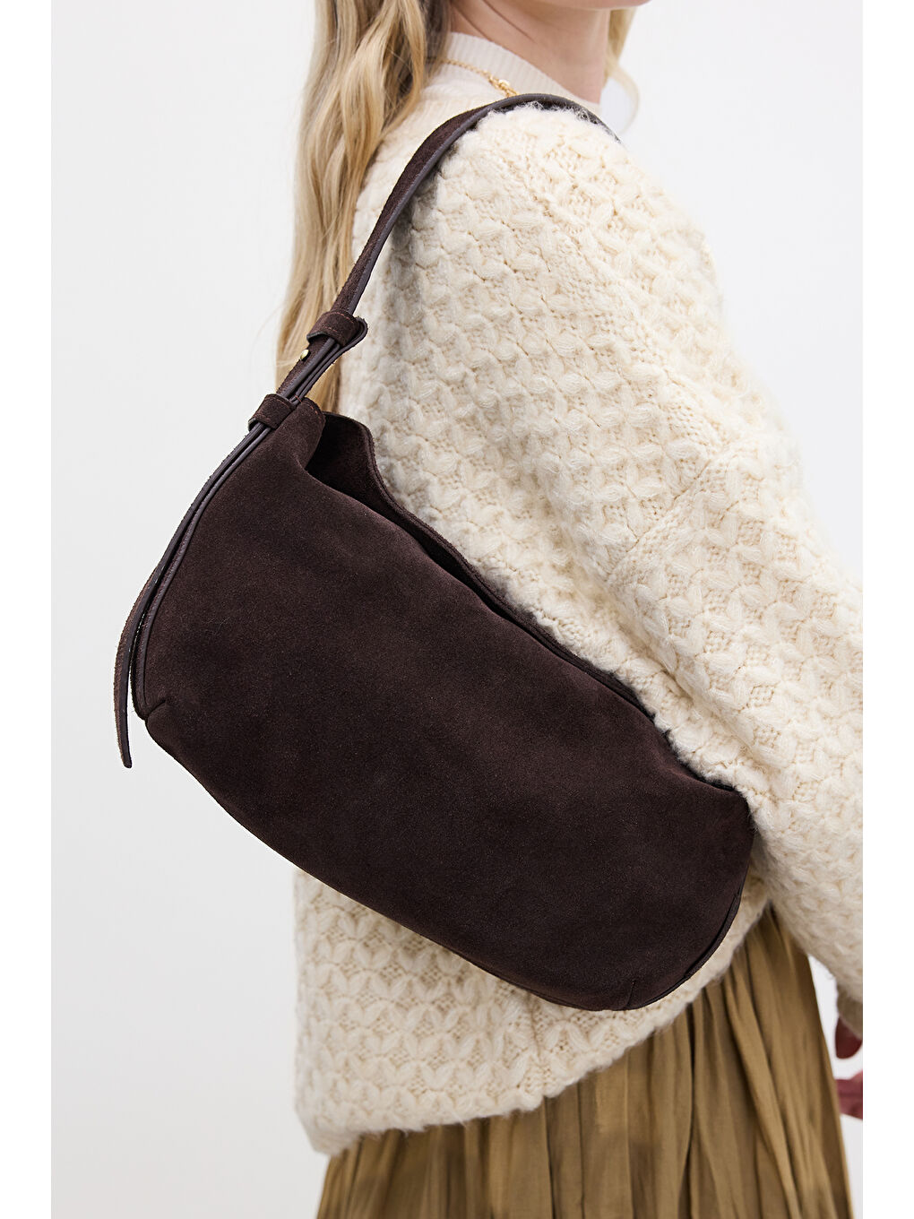 Kahverengi Ari Süet Omuz Çantası Acı Kahve-2