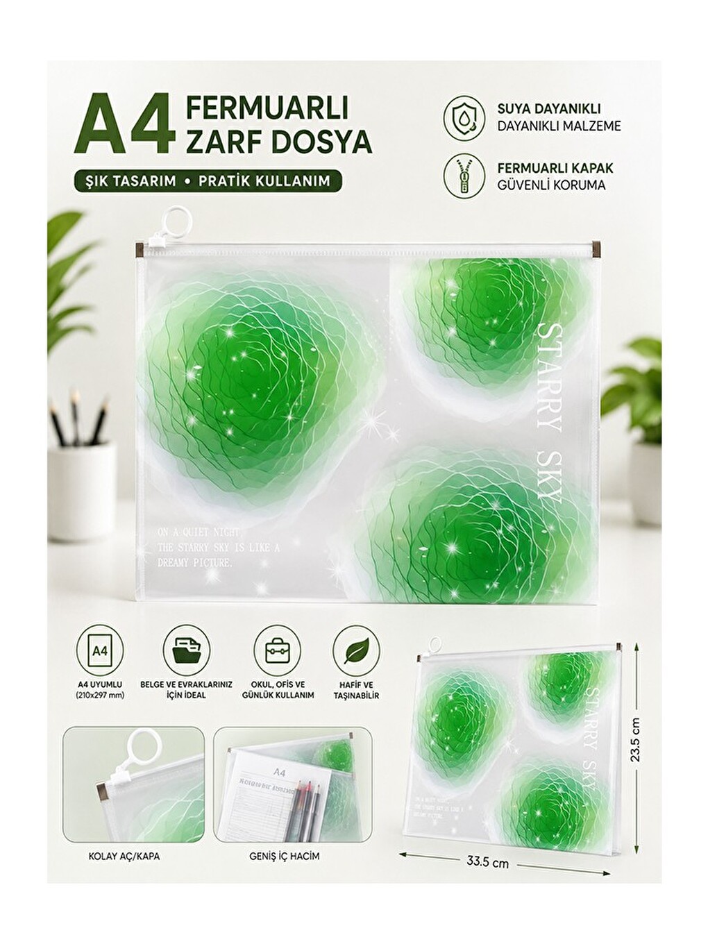 Fermuarlı Dosya Renkli A4 4 Adet Fixpoint 3073 Plastik Desenli Fermuarlı Zarf Dosya Ödev Evrak Belge-4