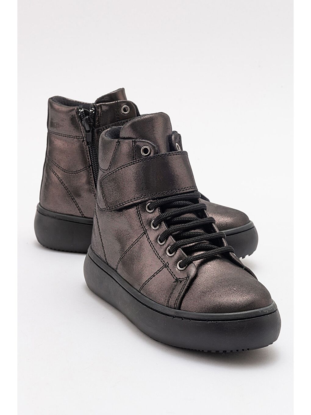 Kız Çocuk Siyah Simli Hakiki Deri Suya Dayanıklı Günlük Bot-1