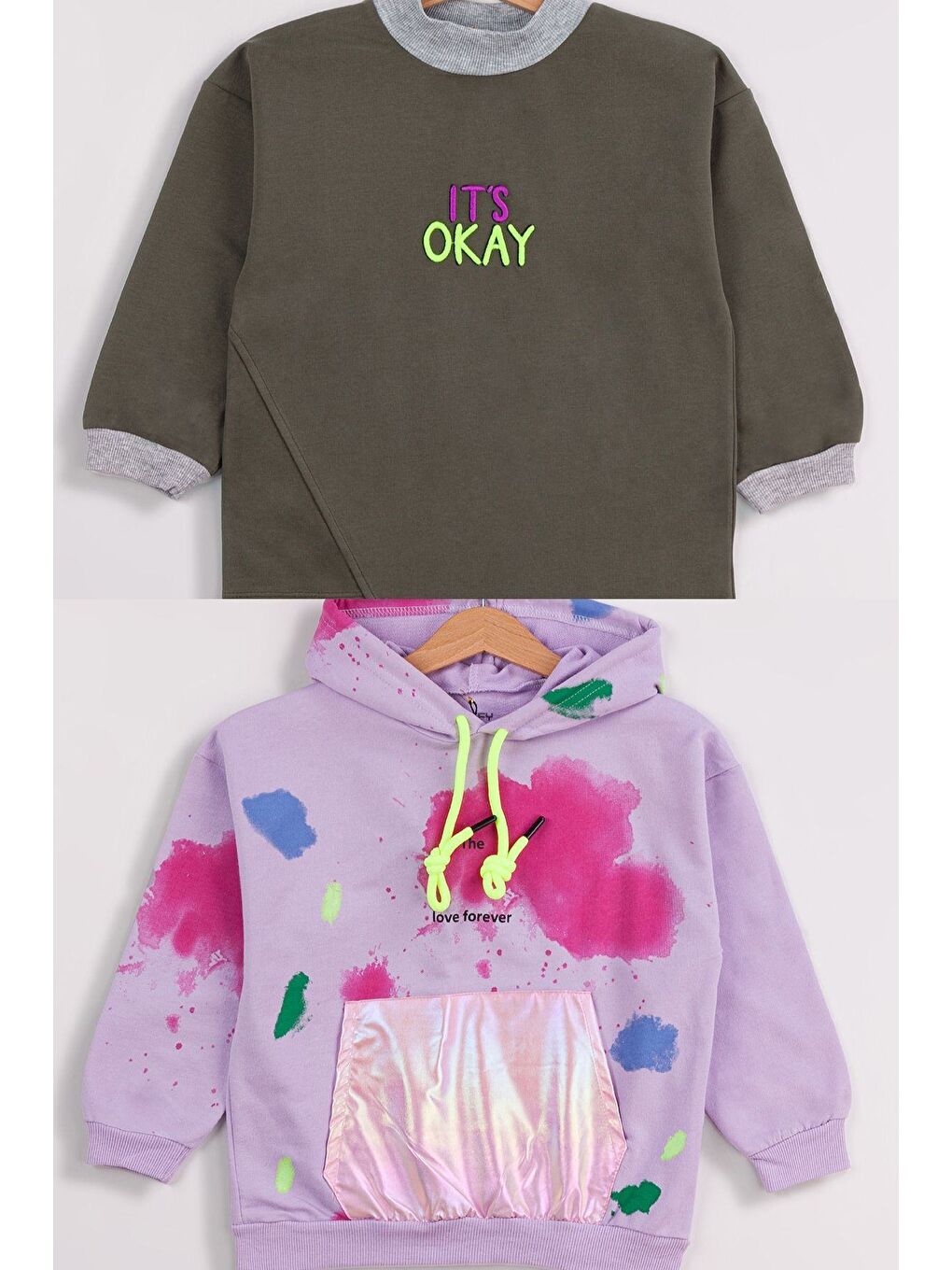 MİSSTUFFY Lila Kız Çocuk 2'li Paket Basic Sweatshirt