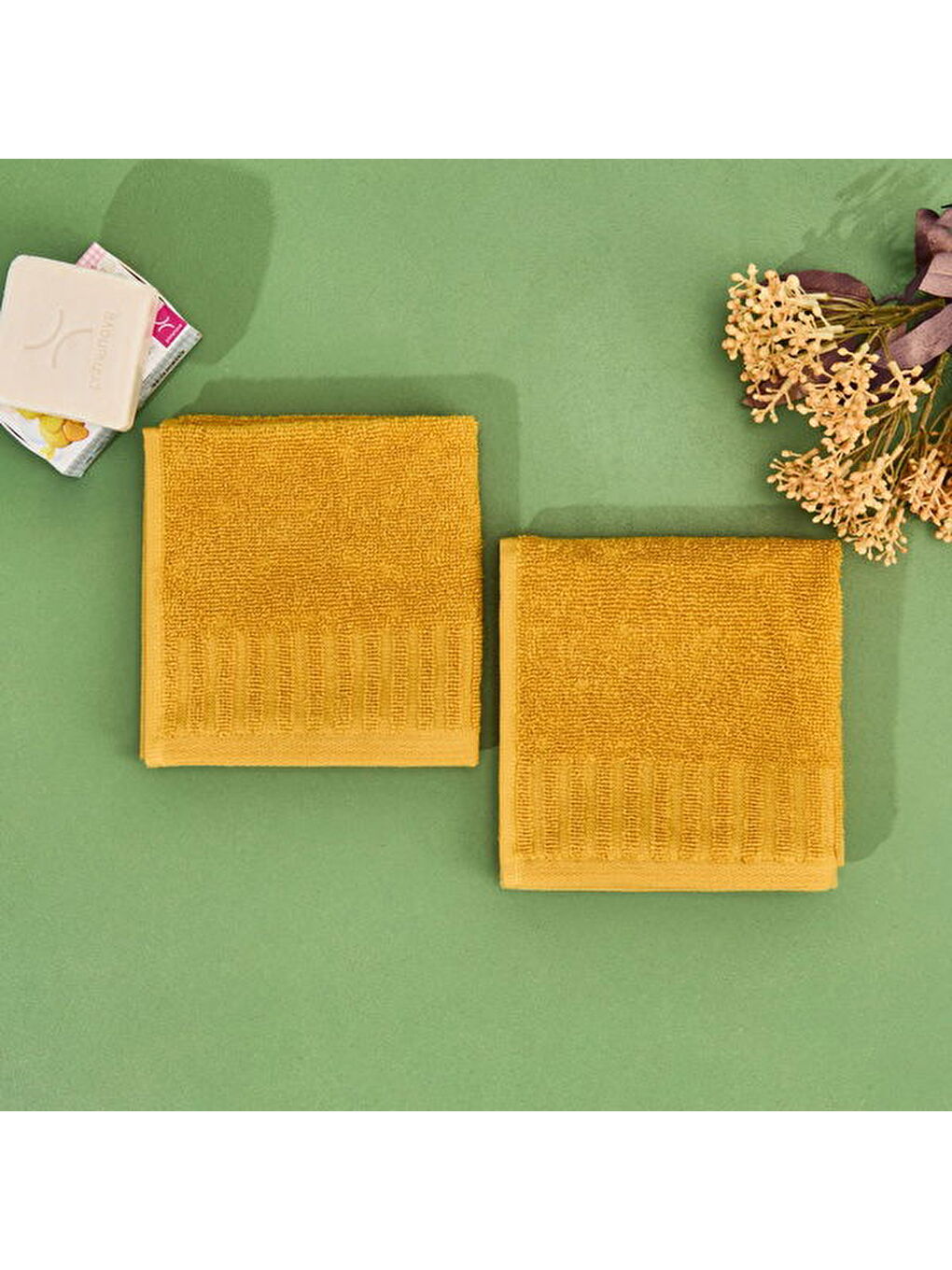 Kahverengi Soft Patte 2'li Havlu Seti - Hardal - 30x30 cm