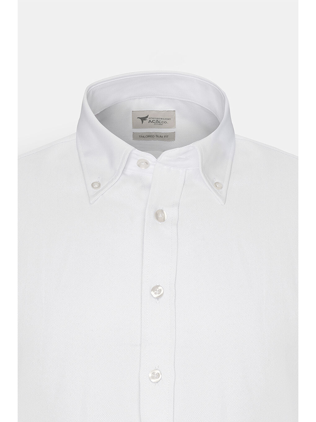 Erkek Beyaz Kolay Ütülenebilir Pamuklu Slim Fit Dar Kesim Düğmeli Yaka Oxford Armürlü Basic Gömlek-1