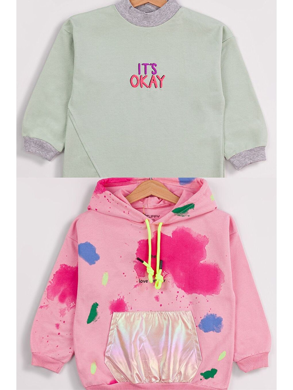 MİSSTUFFY Pembe Kız Çocuk 2'li Paket Basic Sweatshirt