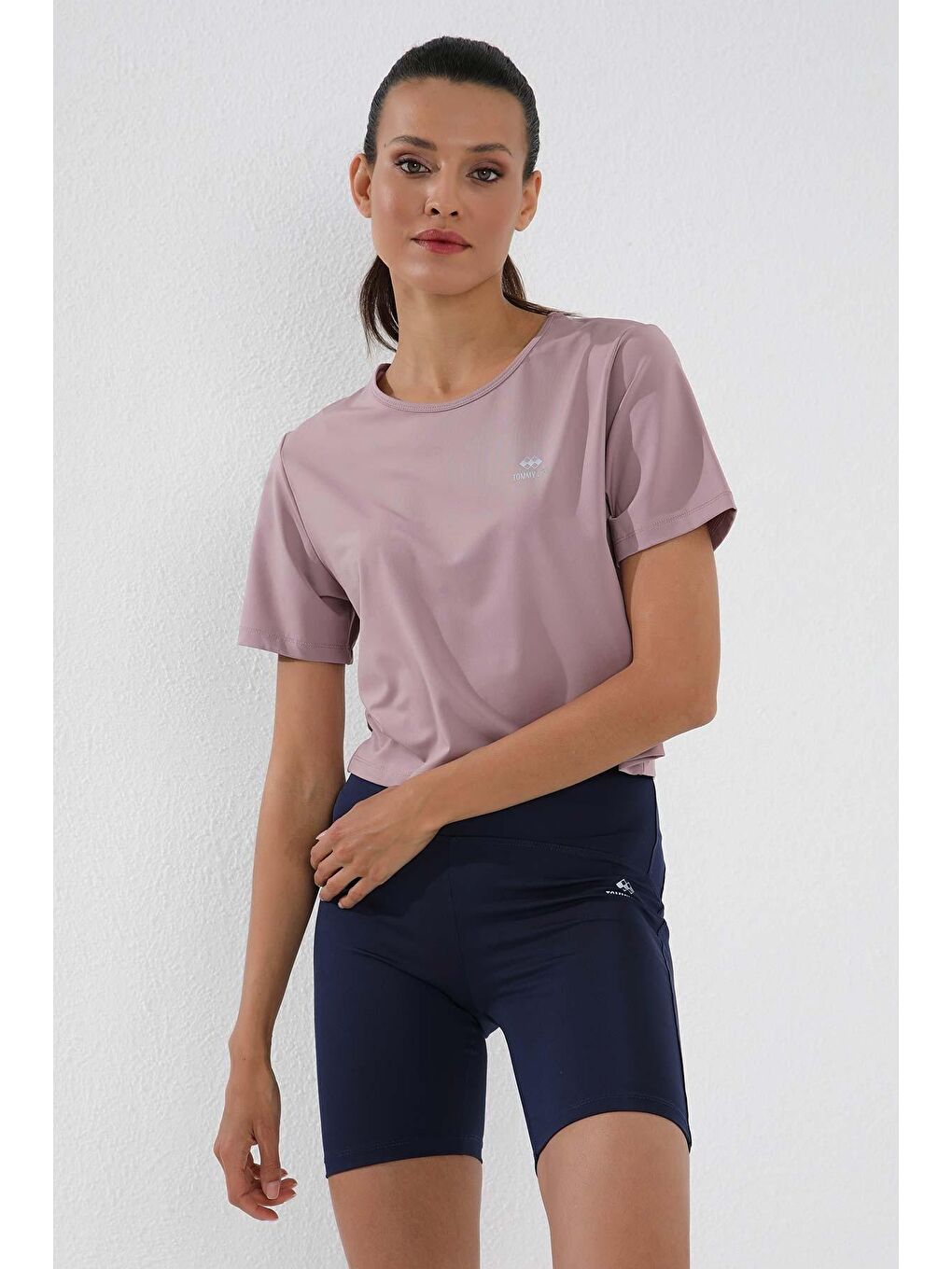 TOMMYLIFE Pembe Gül Kurusu Basic Kısa Kol Standart Kalıp O Yaka Kadın Crop Top T-Shirt - 97143