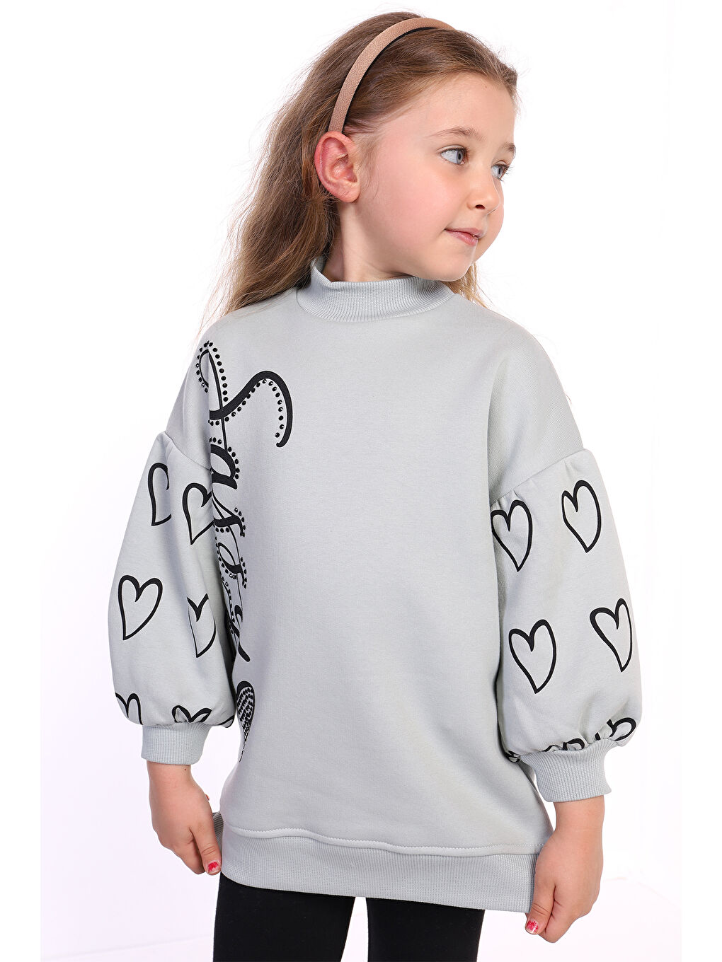 Toontoykids Yeşil Kız Çocuk Baskılı Balon Kol Sweatshirt