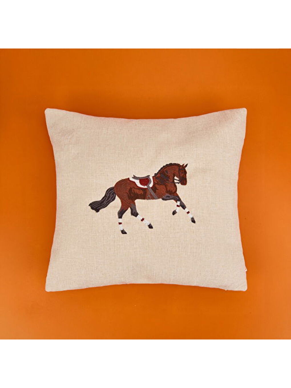 Soft Horse Desenli Kırlent - Ekru - 43x43 cm