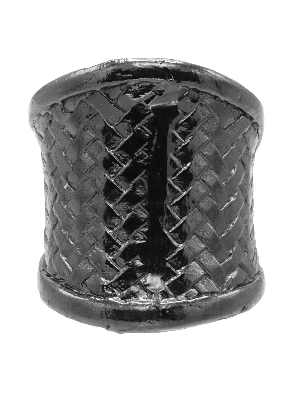 Erkek Antrasit Metalik Lak Kaplama Ayarlanabilir Hasır Örgü Dokulu Yüzük-1