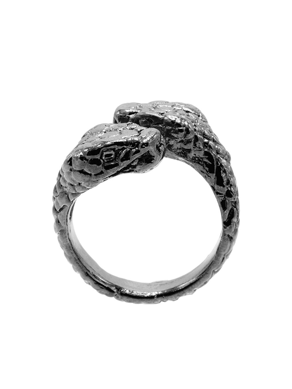 Erkek Metalik Antrasit Lak Kaplama Ayarlanabilir Çiftbaşlı Yılan Yüzük-1