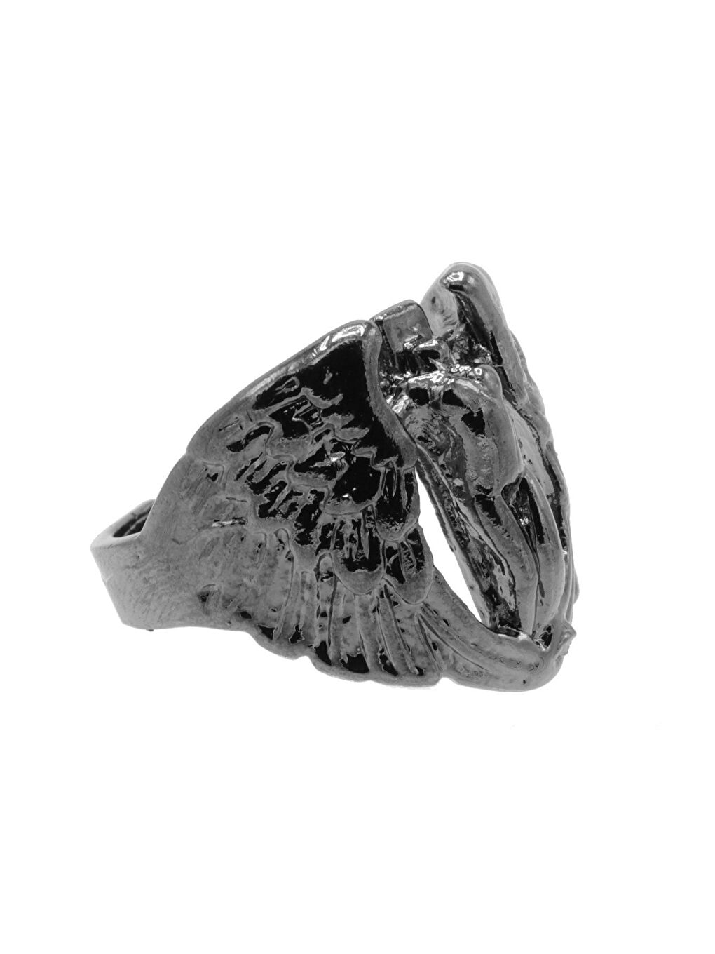 Erkek Metalik Antrasit Lak Kaplama Ayarlanabilir Kanatlı Melek Yüzük-1