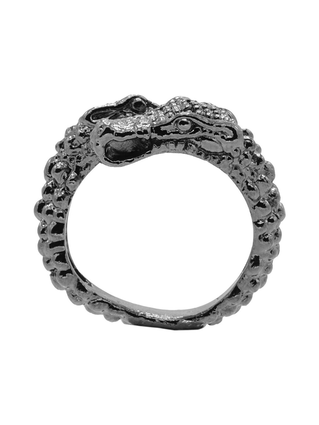 Erkek Metalik Antrasit Lak Kaplama Ayarlanabilir Çiftbaşlı Ejderha Yüzük-1