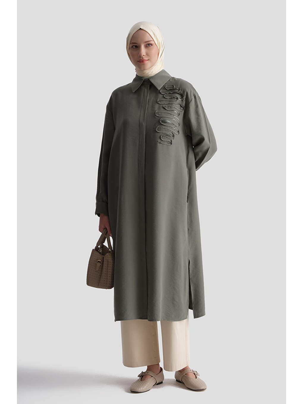 Nakışlı Tunik Elbise Haki-1