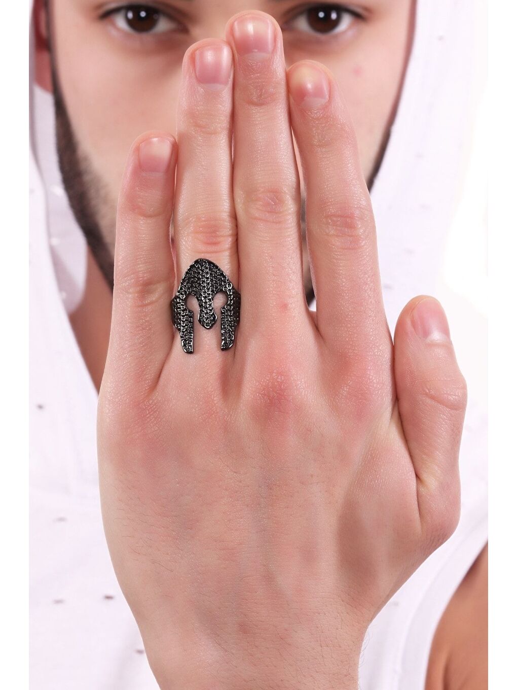 Erkek Antrasit Lak Kaplama Ayarlanabilir Baskılı Miğfer Yüzük-3