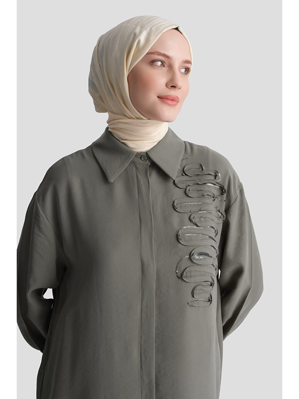 Nakışlı Tunik Elbise Haki-5