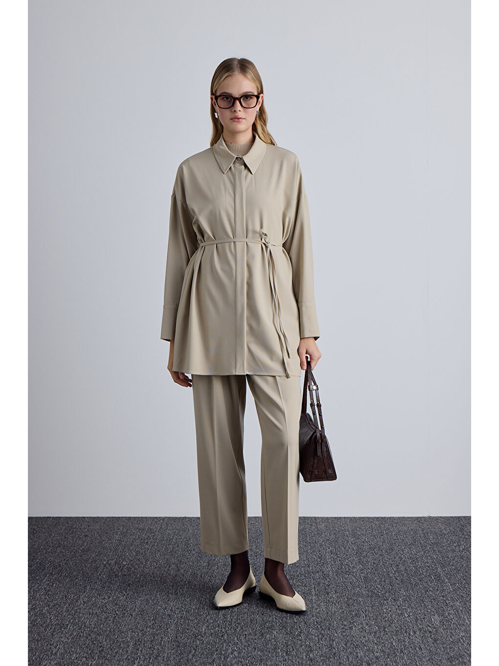 Geniş Yaka Tunik Bej-1