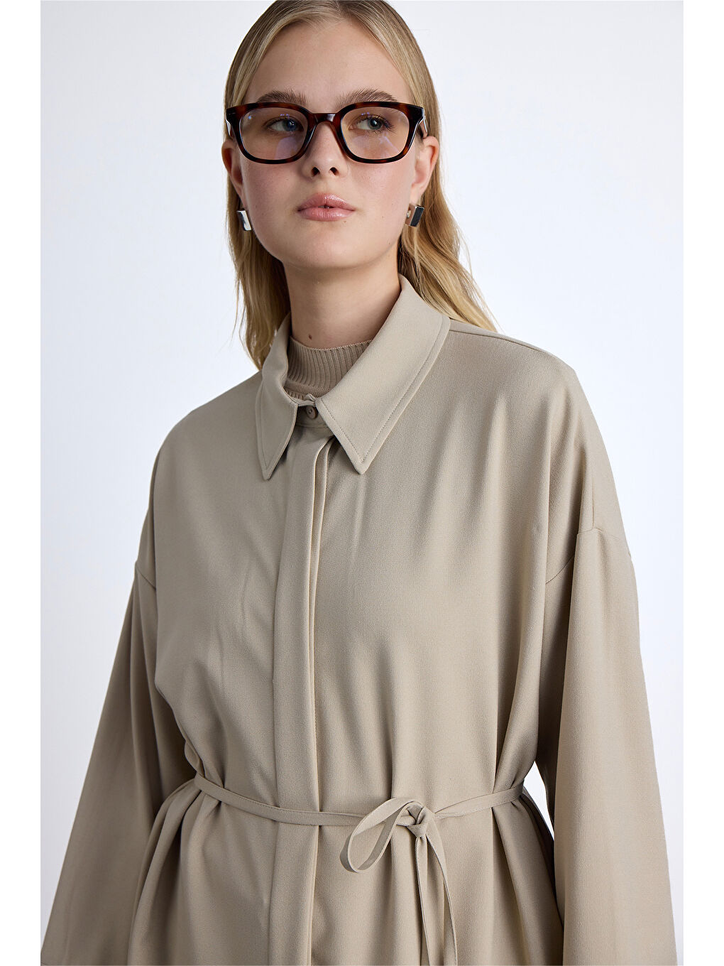 Geniş Yaka Tunik Bej-2