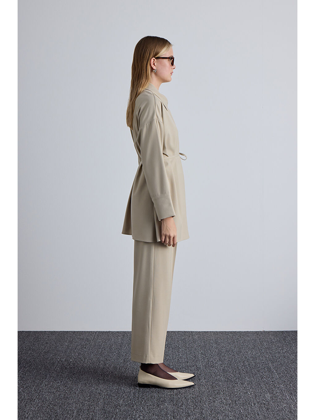 Geniş Yaka Tunik Bej-3