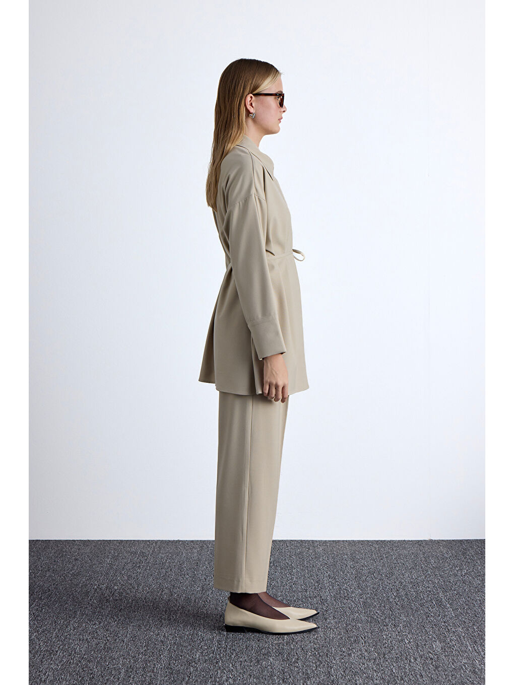 Geniş Yaka Tunik Bej-4