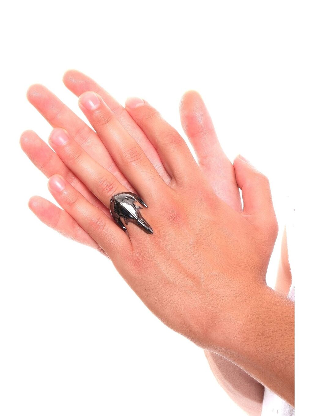 Erkek Metalik Antrasit Lak Kaplama Ayarlanabilir Gotik Gaga Yüzük-1