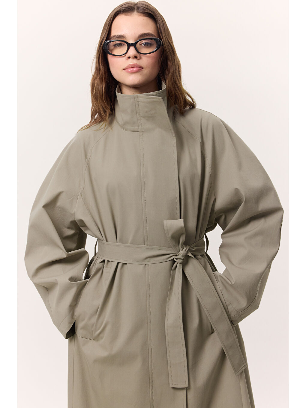 Manuka Yüksek Yaka Oversize Trençkot Yeşil - 2