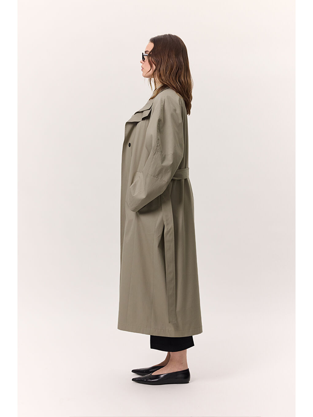 Manuka Yüksek Yaka Oversize Trençkot Yeşil - 3