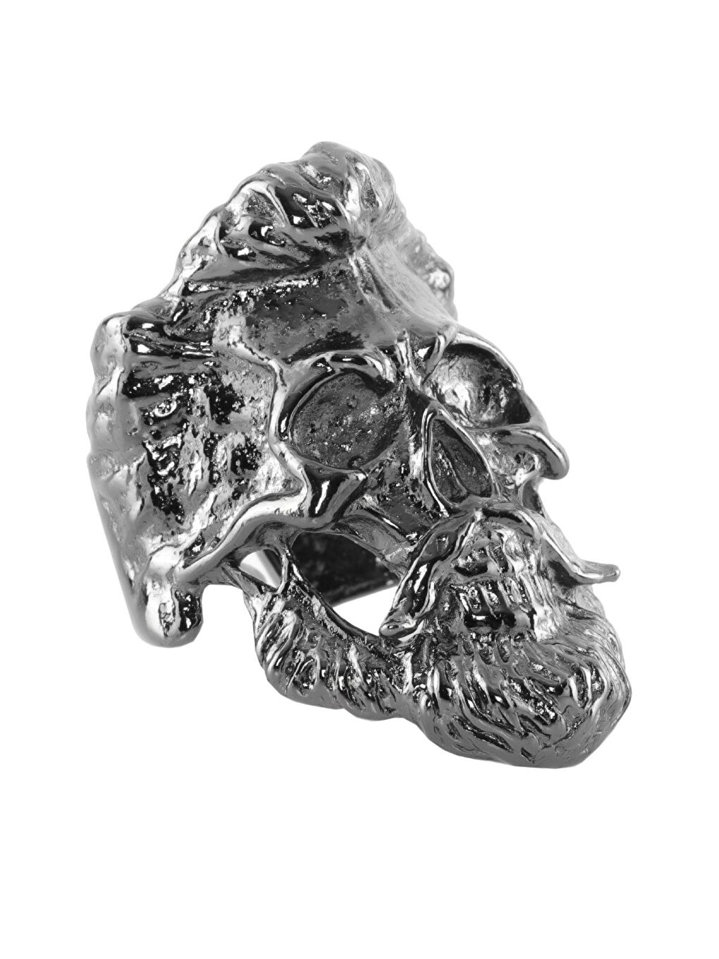 Erkek Metalik Antrasit Lak Kaplama Ayarlanabilir Gotik Kurukafa Yüzük-1