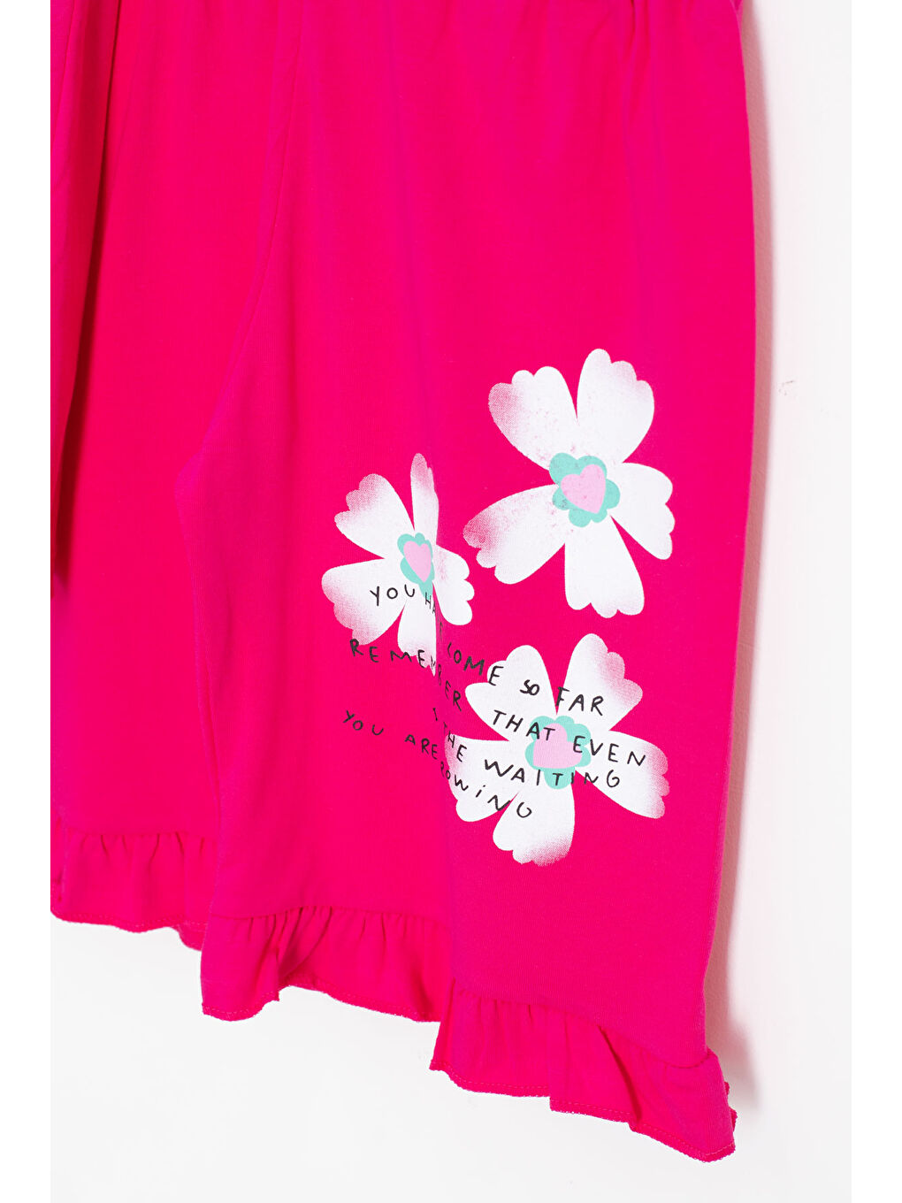 Fuşya Çiçek Desenli Fırfır Detaylı Kız Çocuk Şortlu Takım 20599-3