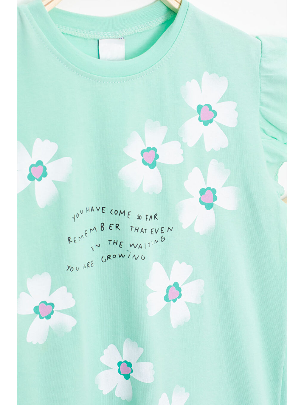 Yeşil Mint Çiçek Desenli Fırfır Detaylı Kız Çocuk Şortlu Takım 20601-2