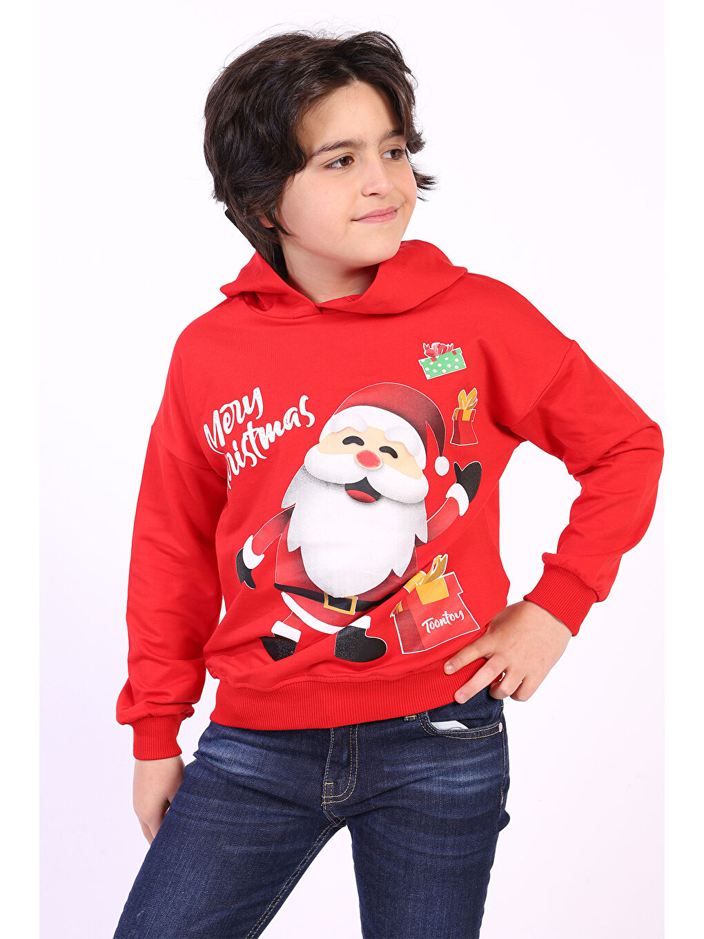 Kırmızı Unısex Çocuk Baba Baskılı Sweatshirt