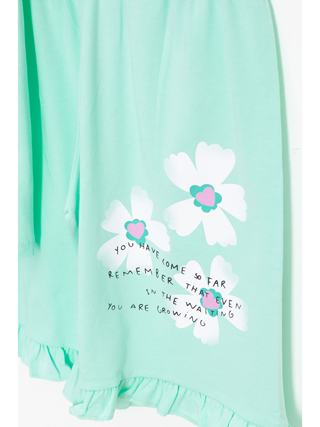Yeşil Mint Çiçek Desenli Fırfır Detaylı Kız Çocuk Şortlu Takım 20601-3