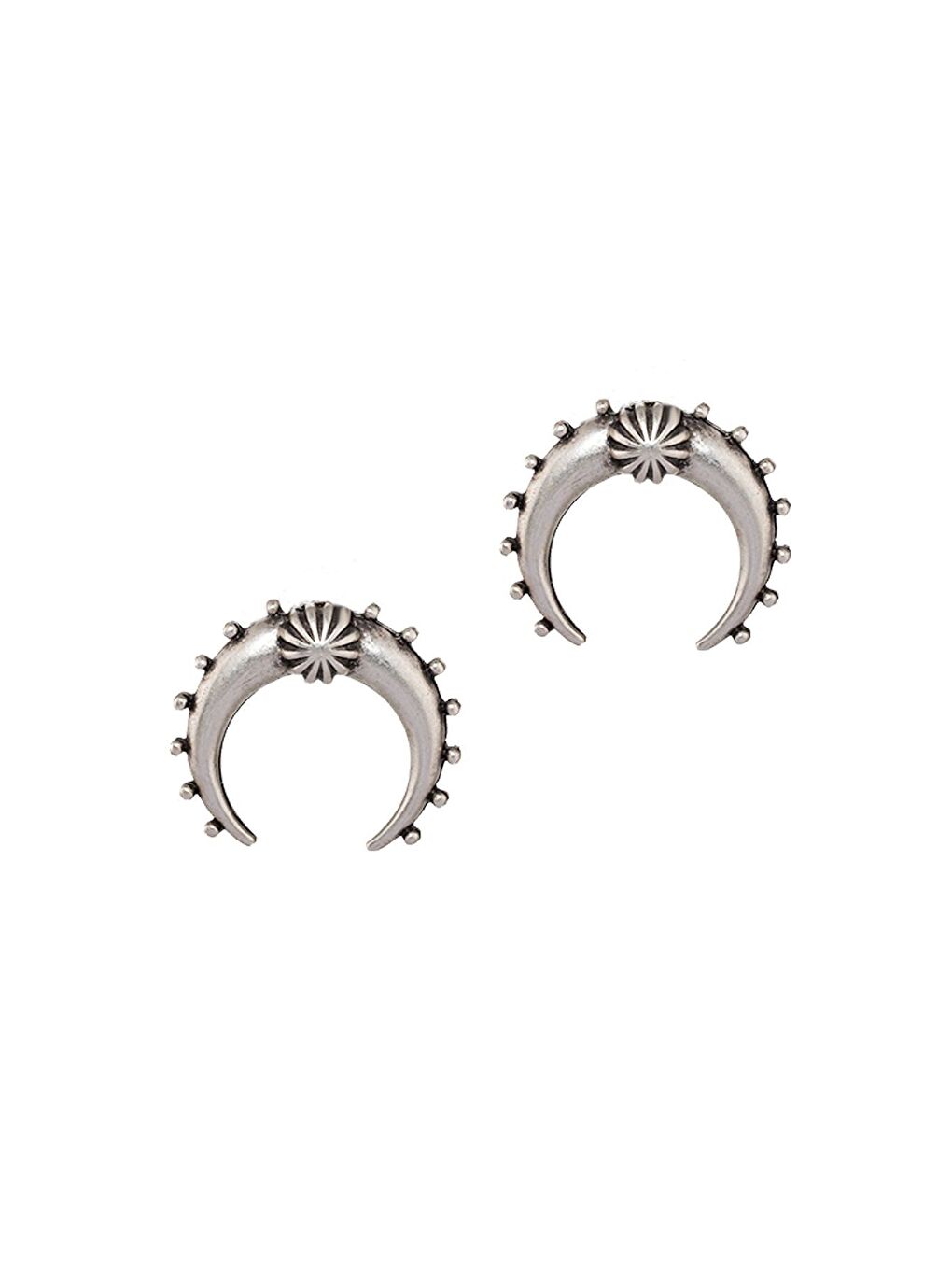 Gri Kadın Antik Gümüş Kaplama Çivili Model Ay Küpe