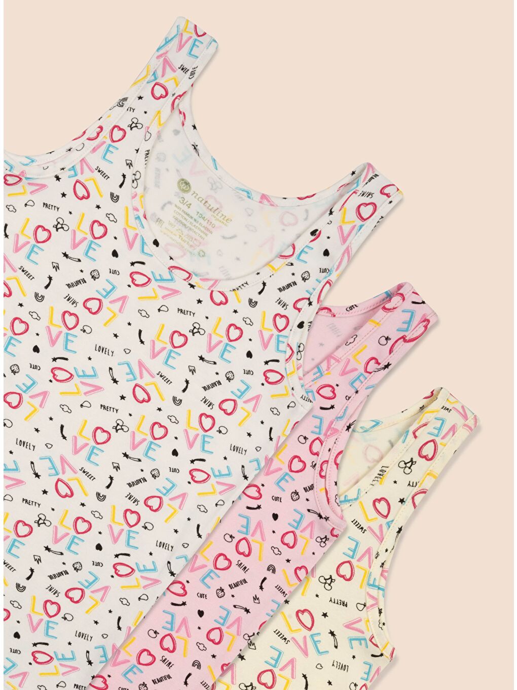 Pembe Kız Çocuk Organik Pamuklu Elastanlı Atlet Empirme Love 3 lü Paket