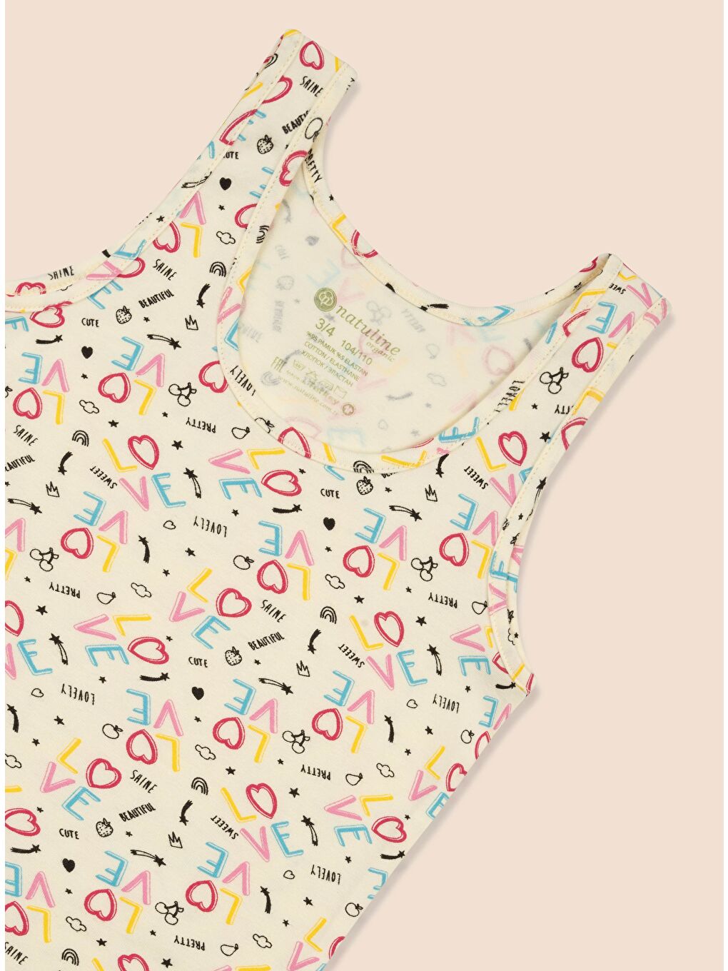 Pembe Kız Çocuk Organik Pamuklu Elastanlı Atlet Empirme Love 3 lü Paket-3