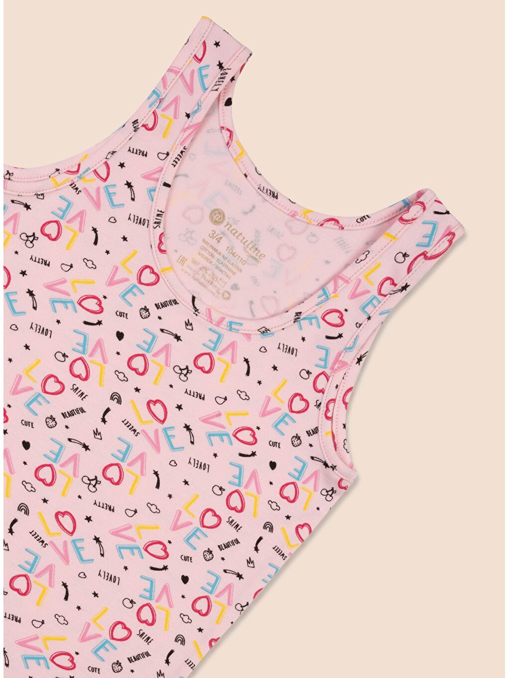 Pembe Kız Çocuk Organik Pamuklu Elastanlı Atlet Empirme Love 3 lü Paket-5