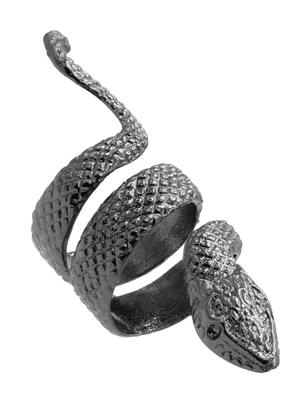 Kadın Metalik Antrasit Lak Kaplama Dolama Model Yılan Formlu Ayarlanabilir Sağ Parmak Yüzük-1