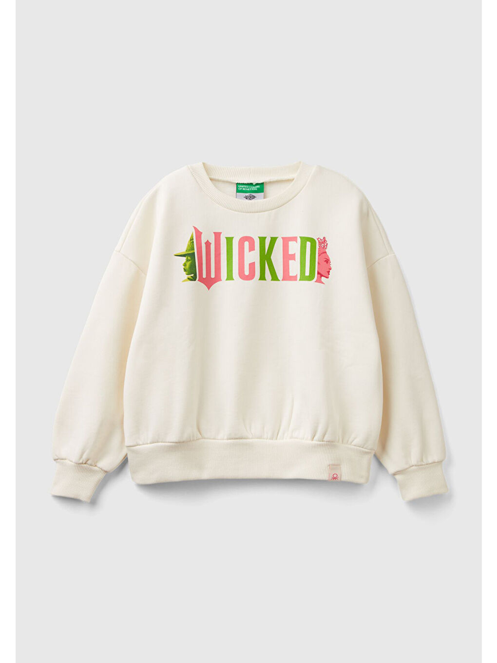 Kız Çocuk Ekru Etek Ucu Logo Etiketli Önü Baskılı Düşük Omuz Sweatshirt