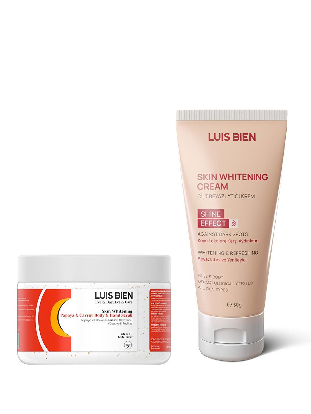 Luis Bien Beyaz Cilt Beyazlatıcı Peeling/Scrub & Cilt Beyazlatıcı Krem 2'li Set