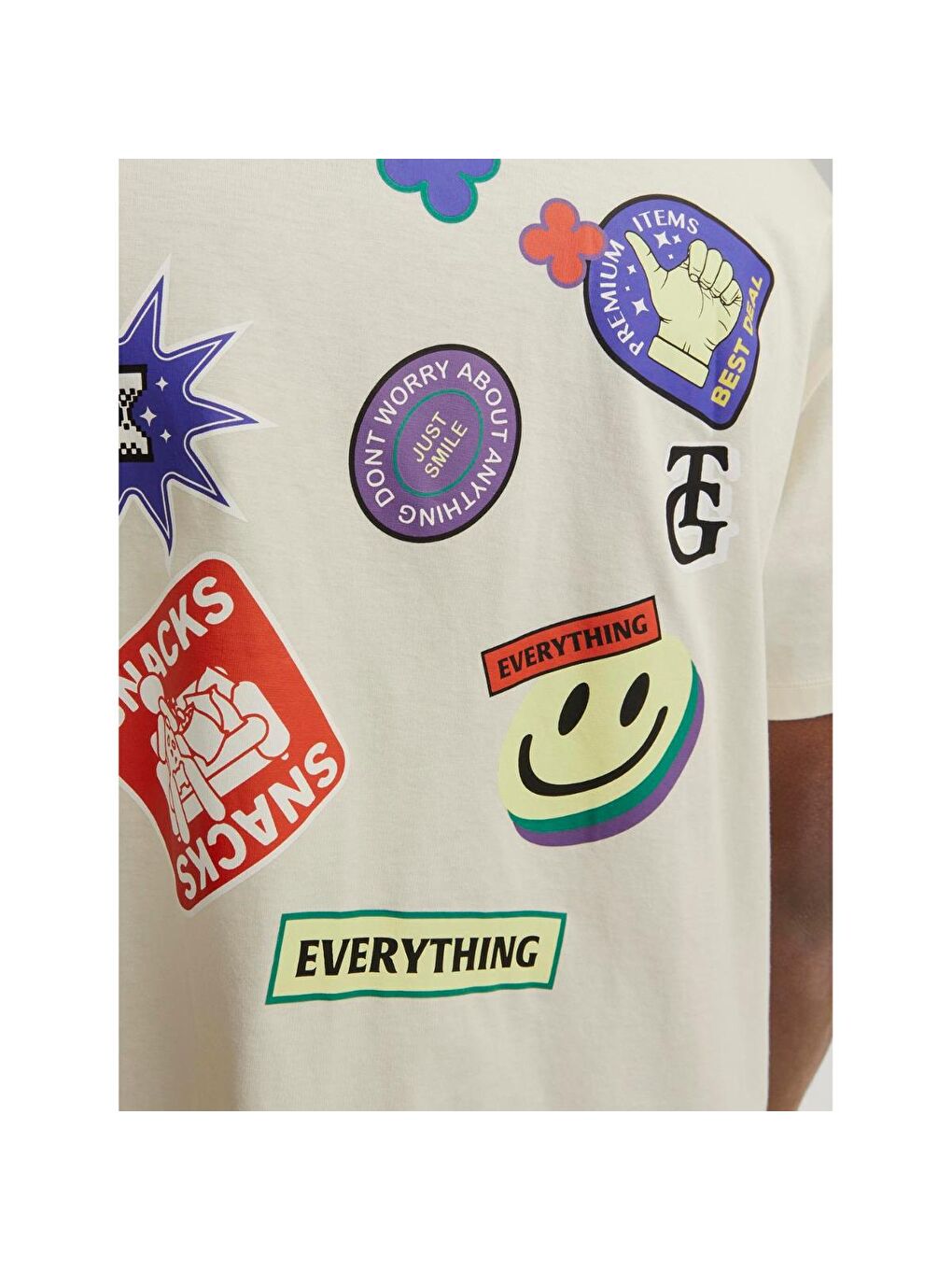 Jack & Jones Decal Erkek Bej Yuvarlak Yaka Tişört - 3