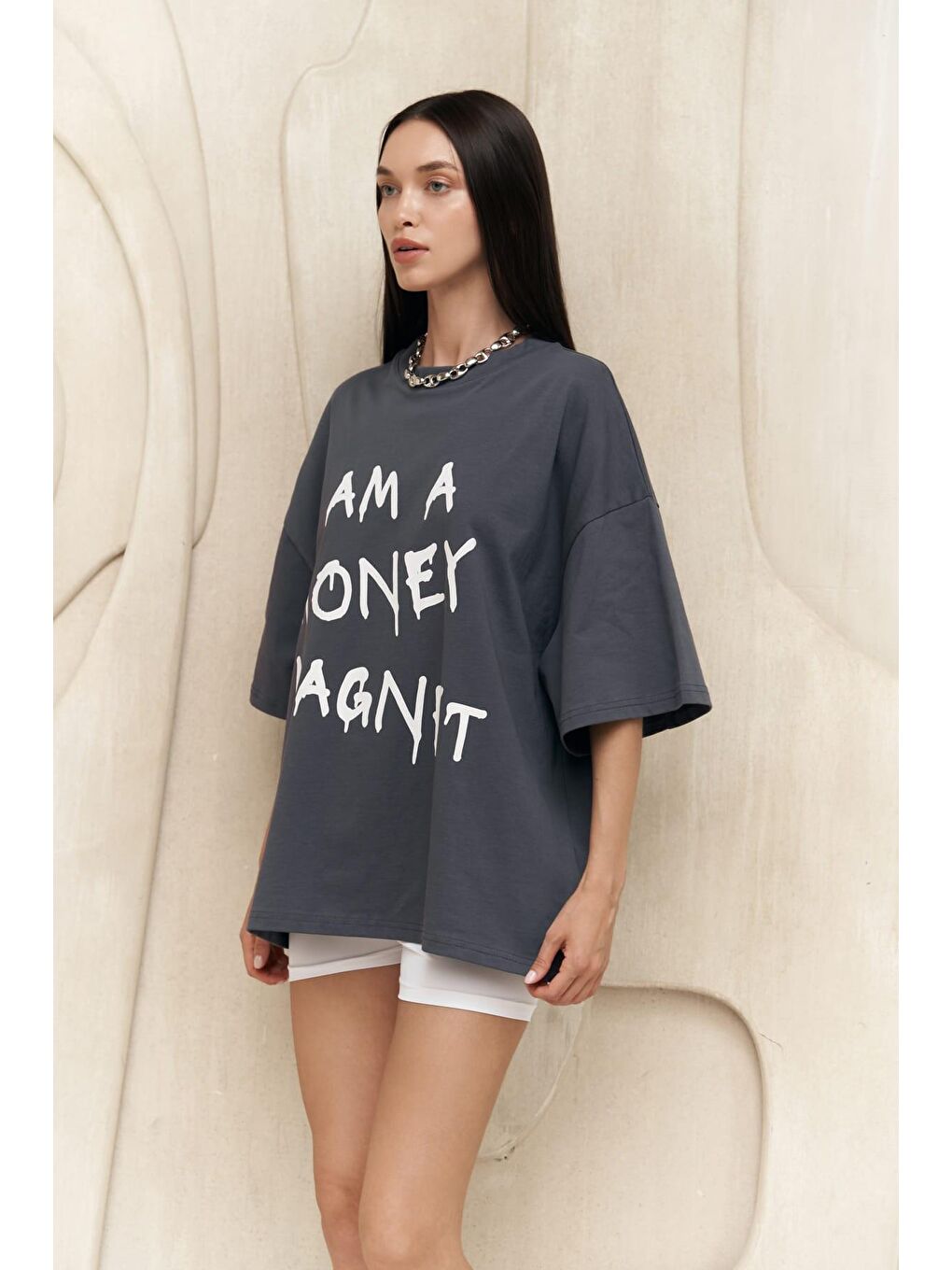 Mai Collection Money Magnet Antrasit Oversize T-Shirt - 1