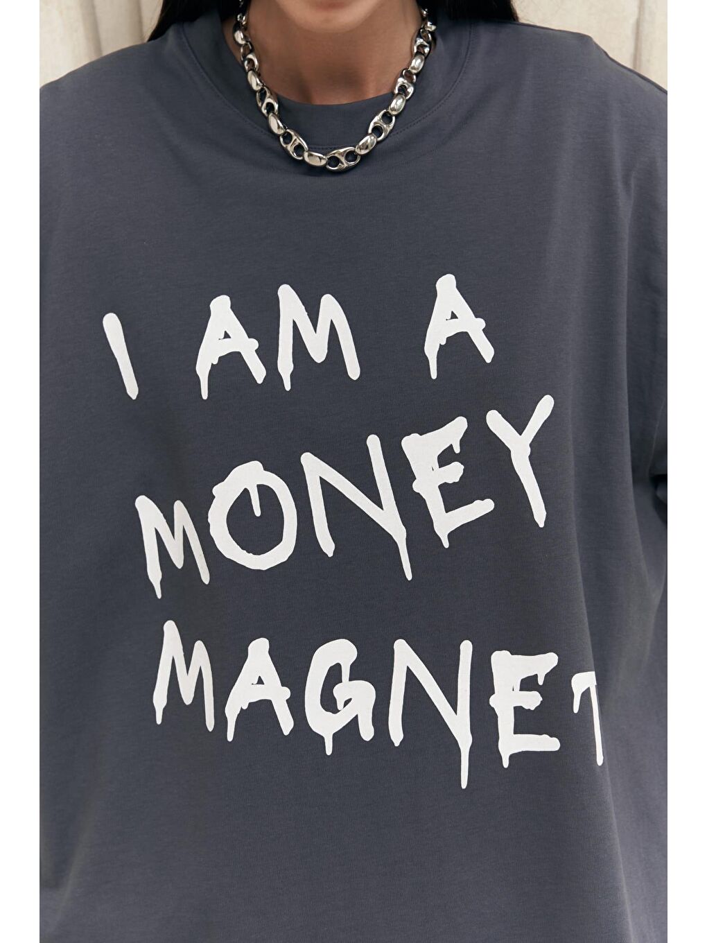 Mai Collection Money Magnet Antrasit Oversize T-Shirt - 2