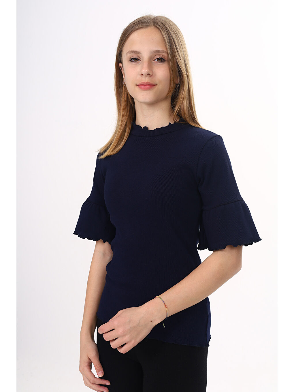 Lacivert Kız Çocuk Okul Tişört-1