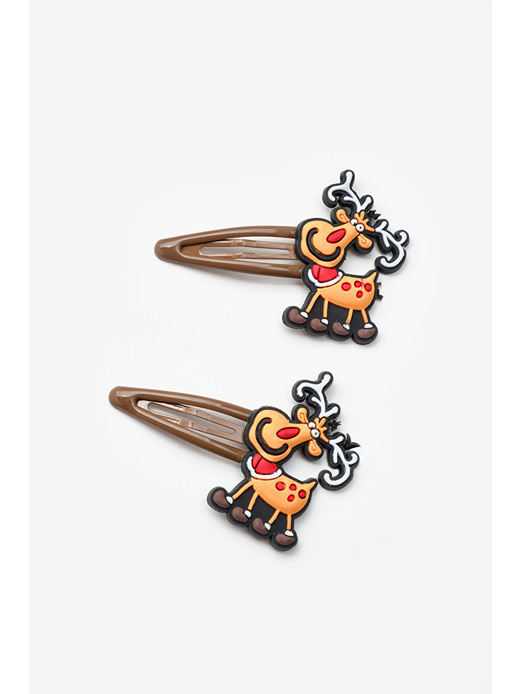 Kahverengi Geyik Figürlü Kız Çocuk Yılbaşı Çıt Çıt Toka Set-1