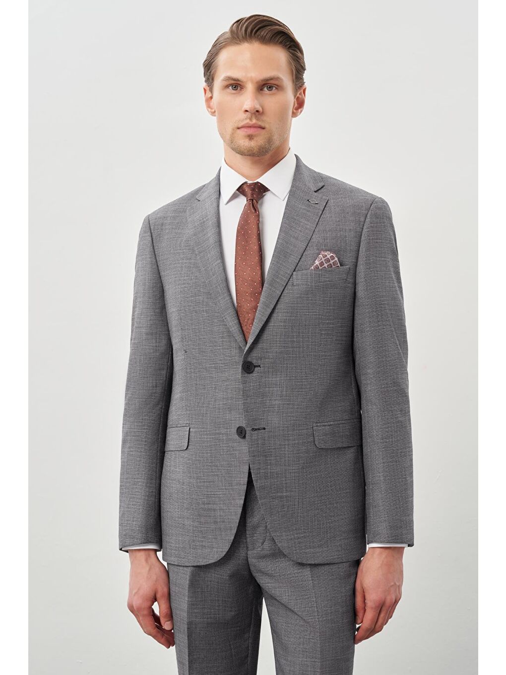 Gri Füme Kendinden Mono Yaka Çift Yırtmaç 2 Düğme 6 Drop Comfort Fit Classic Takım Elbise 1001245162-1