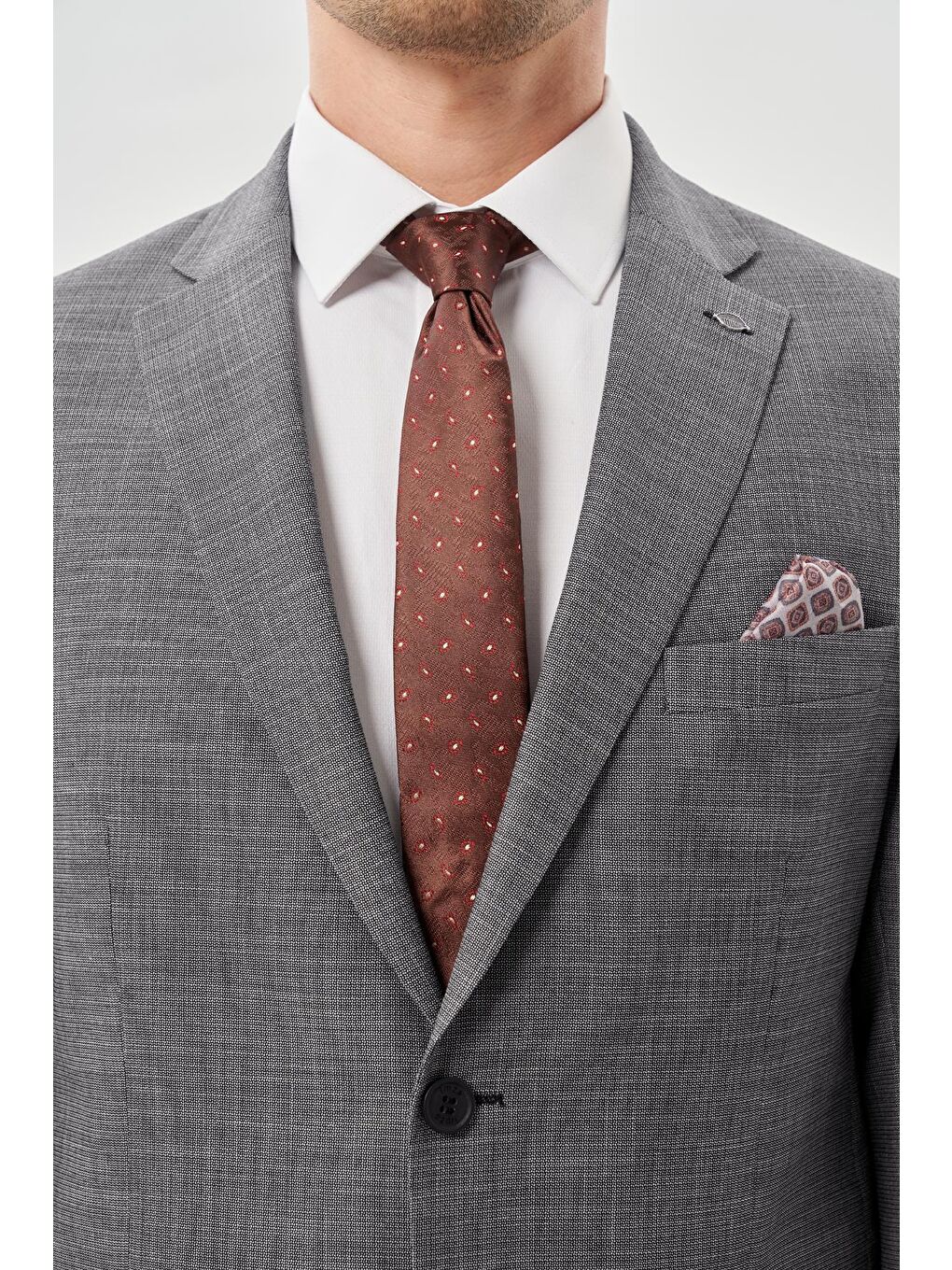 Gri Füme Kendinden Mono Yaka Çift Yırtmaç 2 Düğme 6 Drop Comfort Fit Classic Takım Elbise 1001245162-3