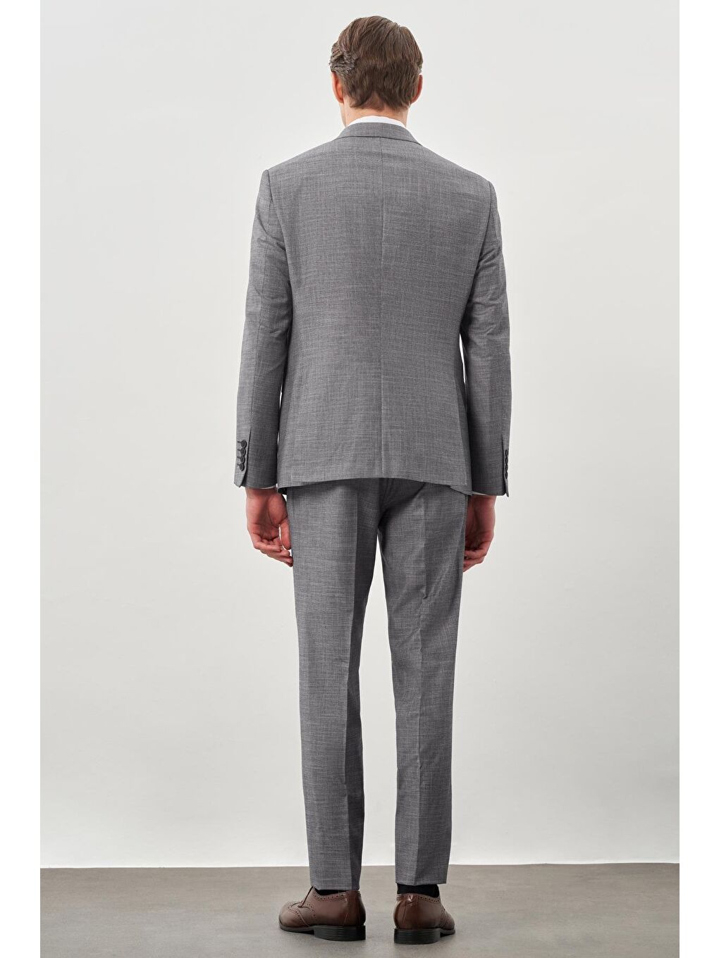 Gri Füme Kendinden Mono Yaka Çift Yırtmaç 2 Düğme 6 Drop Comfort Fit Classic Takım Elbise 1001245162-4