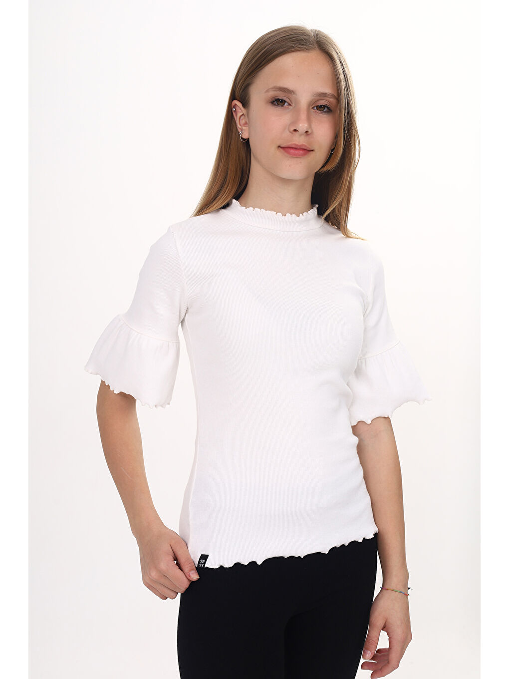 Ekru Kız Çocuk Okul Tişört-1