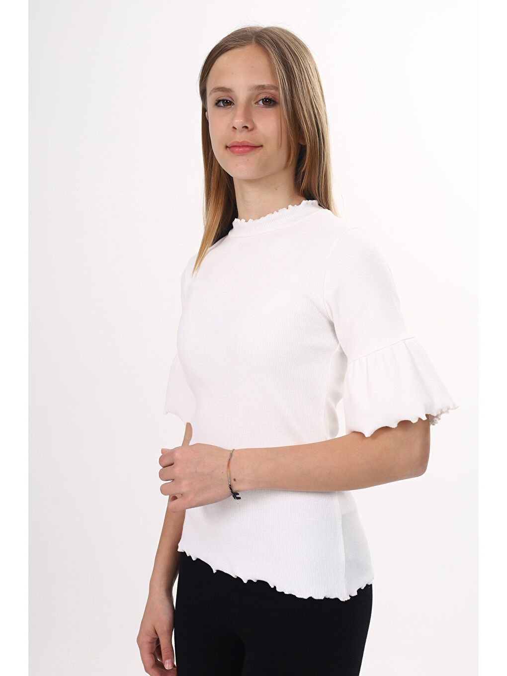 Ekru Kız Çocuk Okul Tişört-3